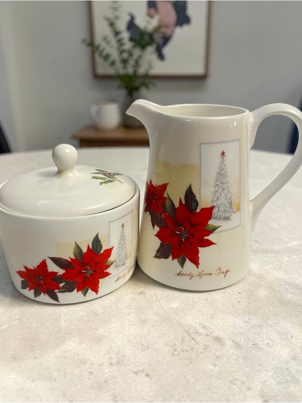 Skye McGhie Sandy Lynam Clough Christmas Creamer Sugar Bowl Porcelain Set